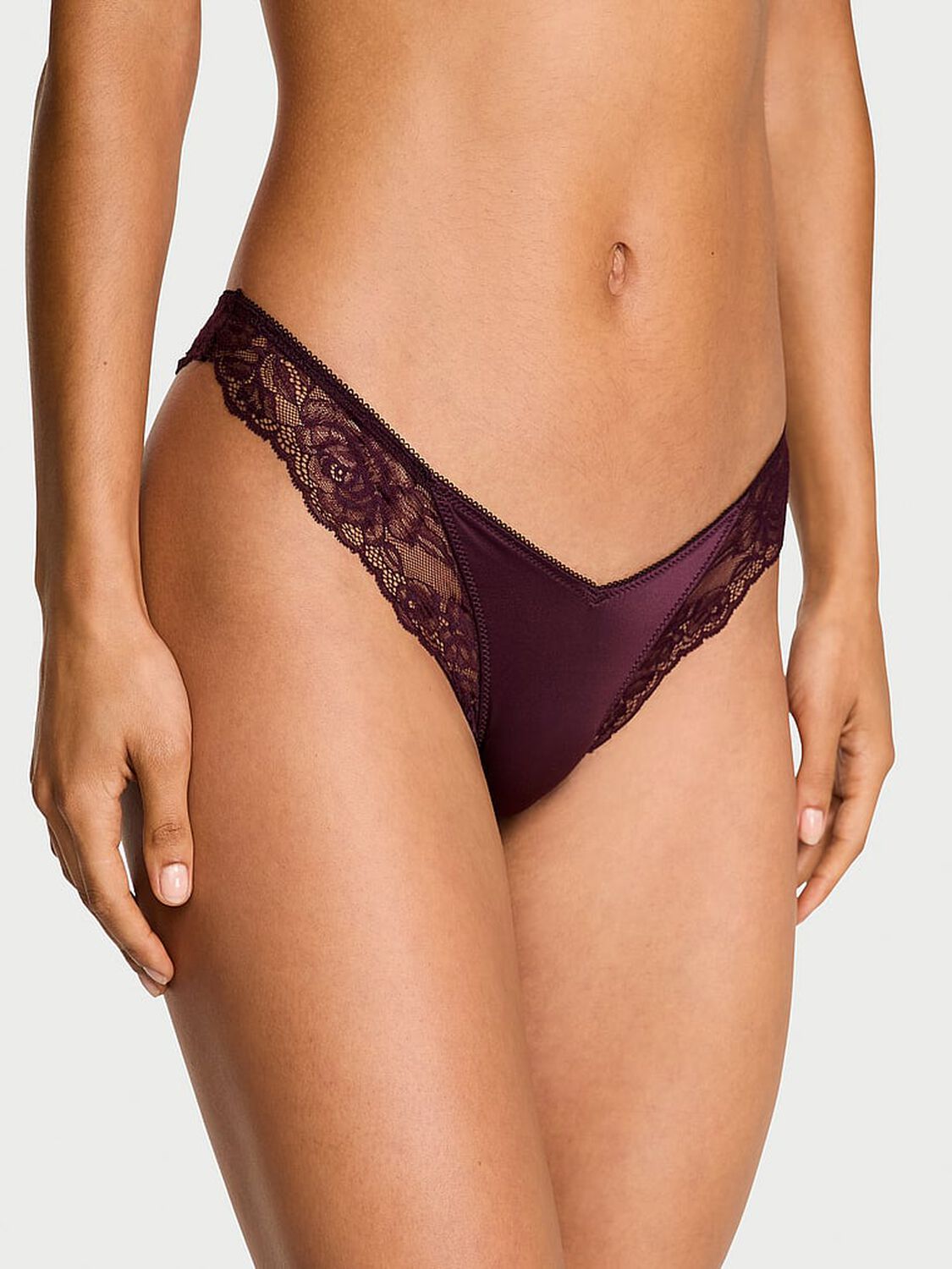 vs Very Sexy Rose Lace-Trim High-Leg Thong Panty Winter Wine 1 of 3 
