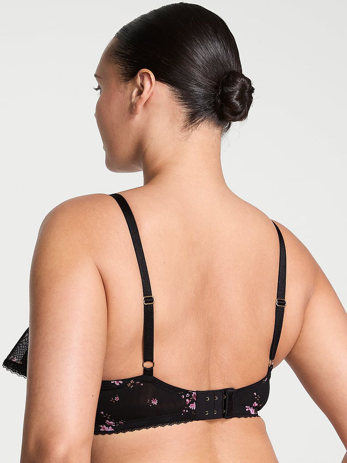 vs Dream Angels Wicked Unlined Sheer Flutter Open-Cup Balconette Bra Black Floral 2 of 5 