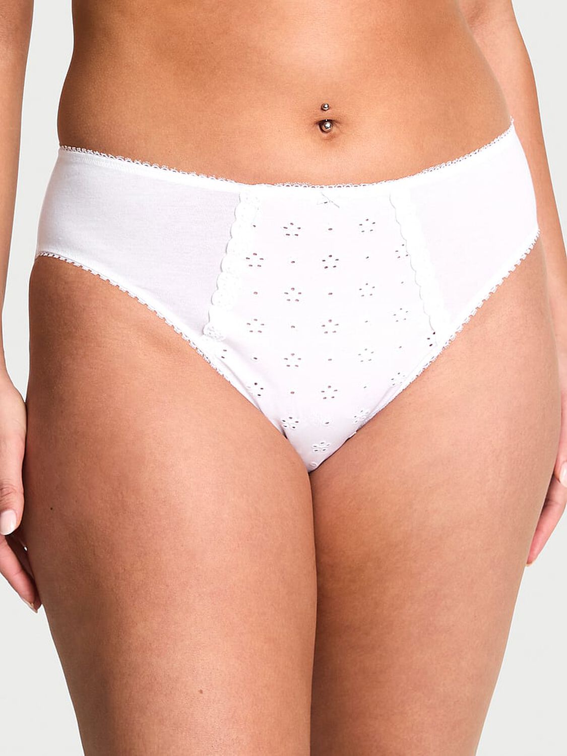 vs Victoria's Secret Stretch Cotton Eyelet High-Leg Brief Panty Vs White 1 of 2 