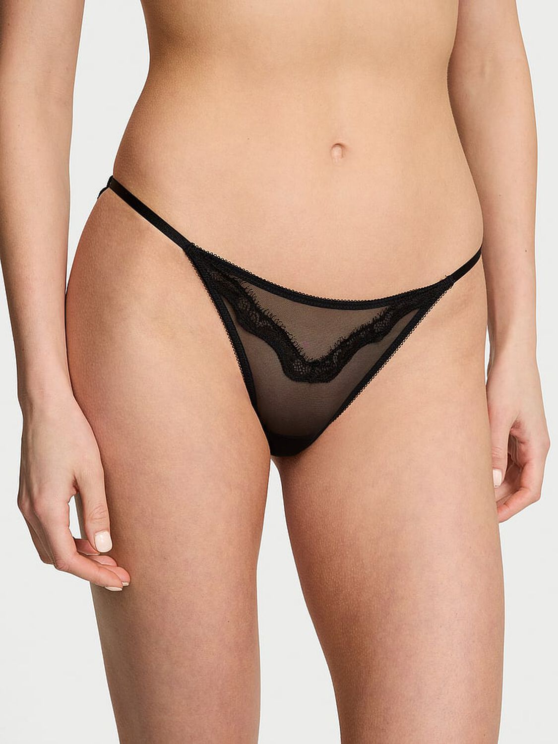 vs Very Sexy Sheer Shine Rose String Bikini Panty Black 3 of 3 