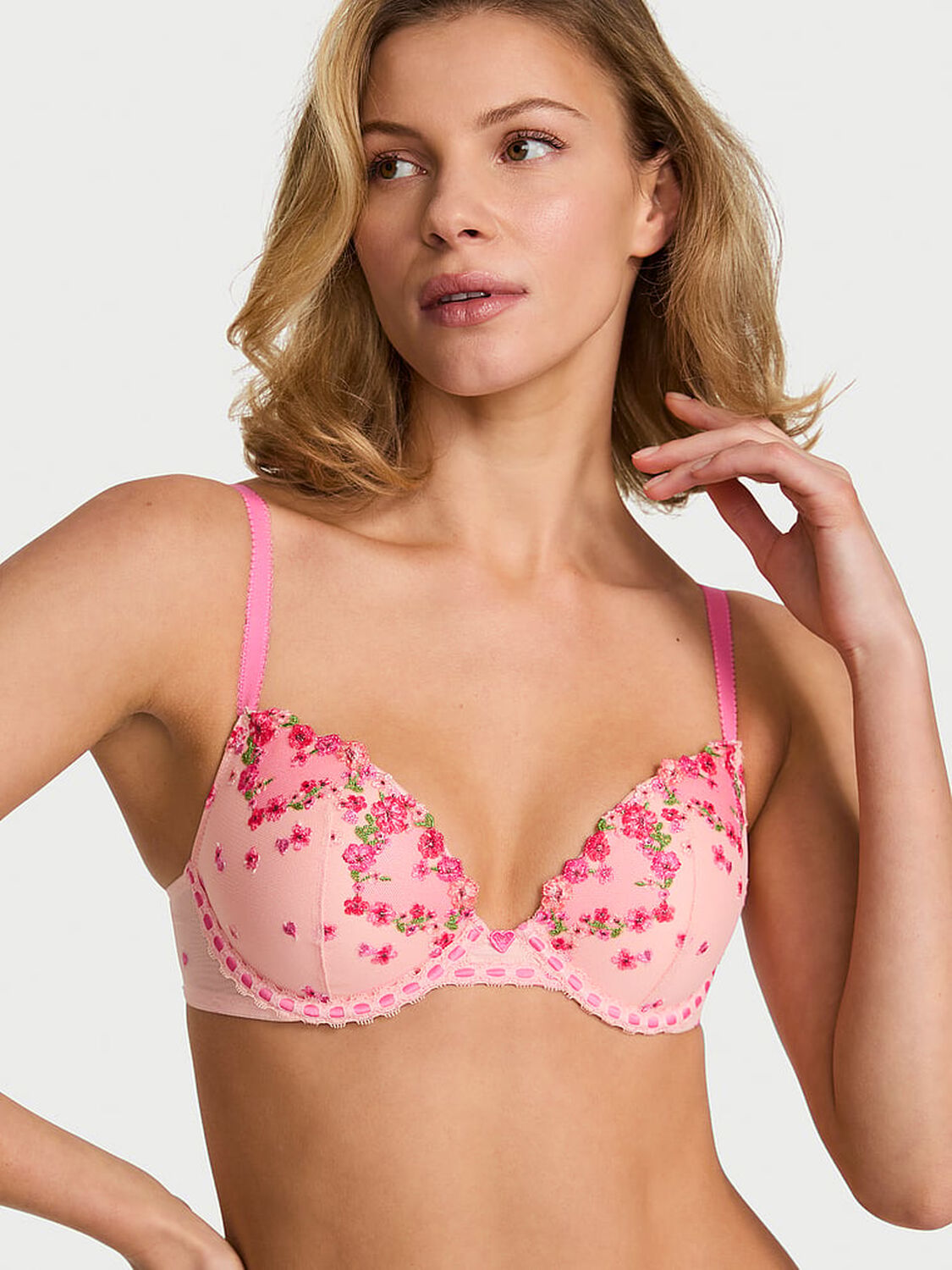 vs Dream Angels Hearts & Roses Embroidery Push-Up Bra Pink Hearts & Roses 1 of 4 