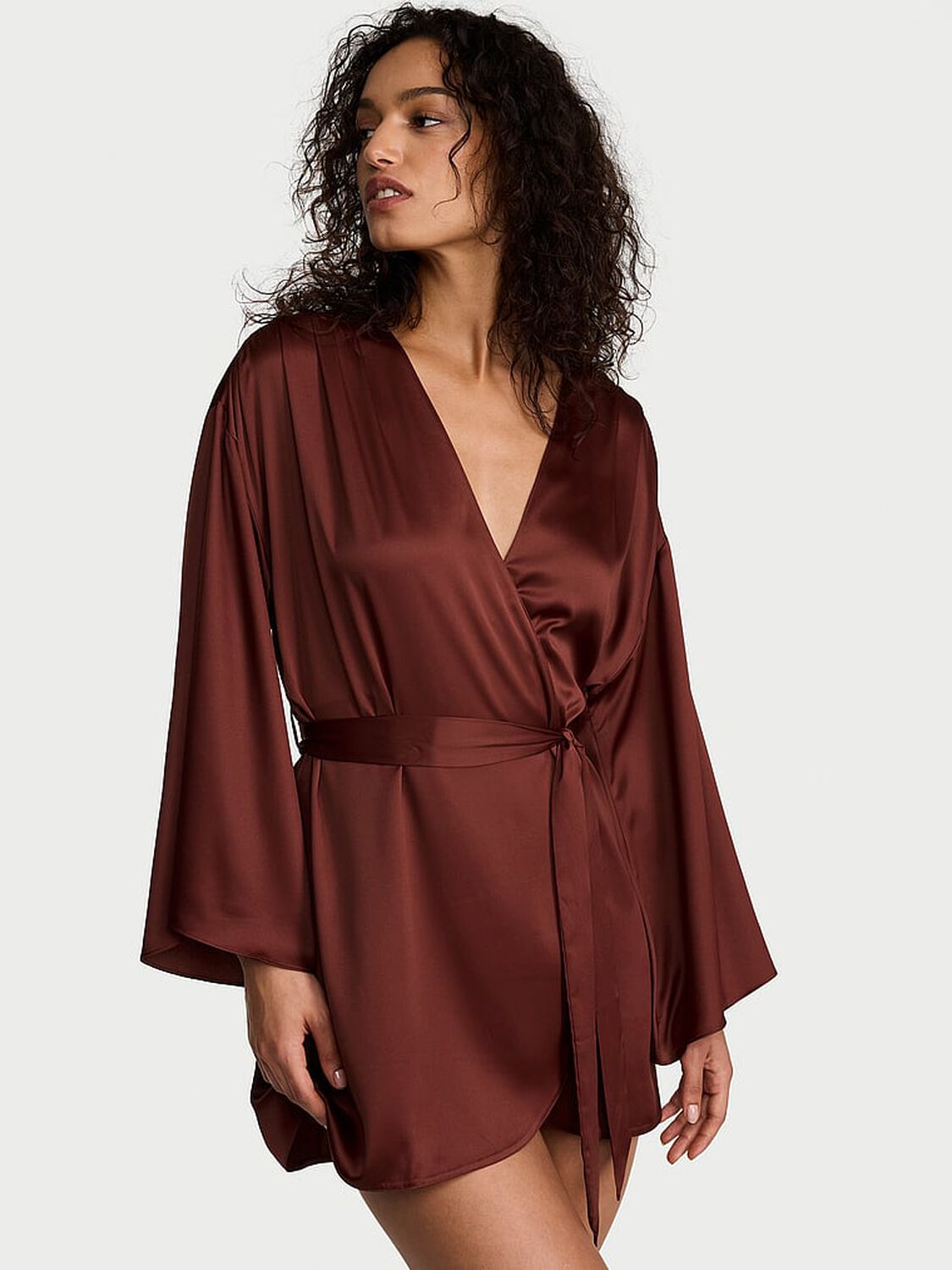 vs Victoria's Secret Satin Short Robe Dark Chili 1 of 2 