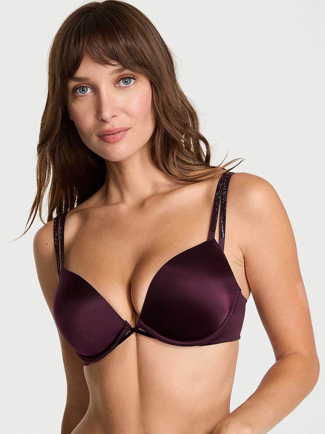 vs Very Sexy Bombshell Add-2-Cups Double Shine Strap Push-Up Bra Winter Wine 1 of 3 