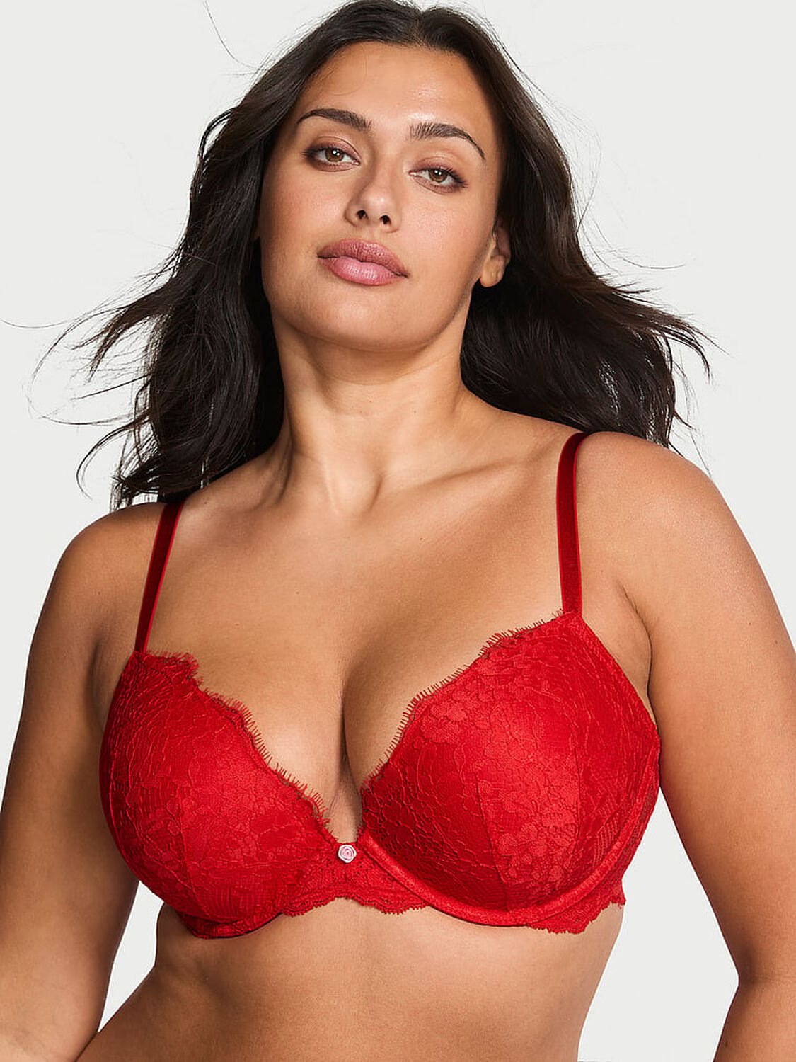 vs Dream Angels Lace Push-Up Bra Bright Vermillion 1 of 2 