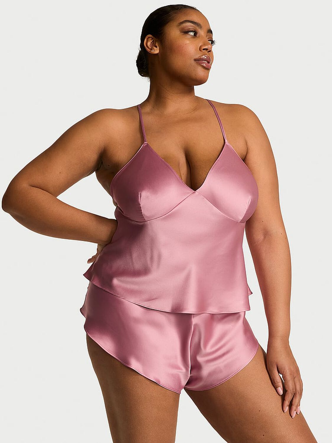 vs Victoria's Secret Satin Open-Back Cami & Shorts Set Dusk Mauve 1 of 3 