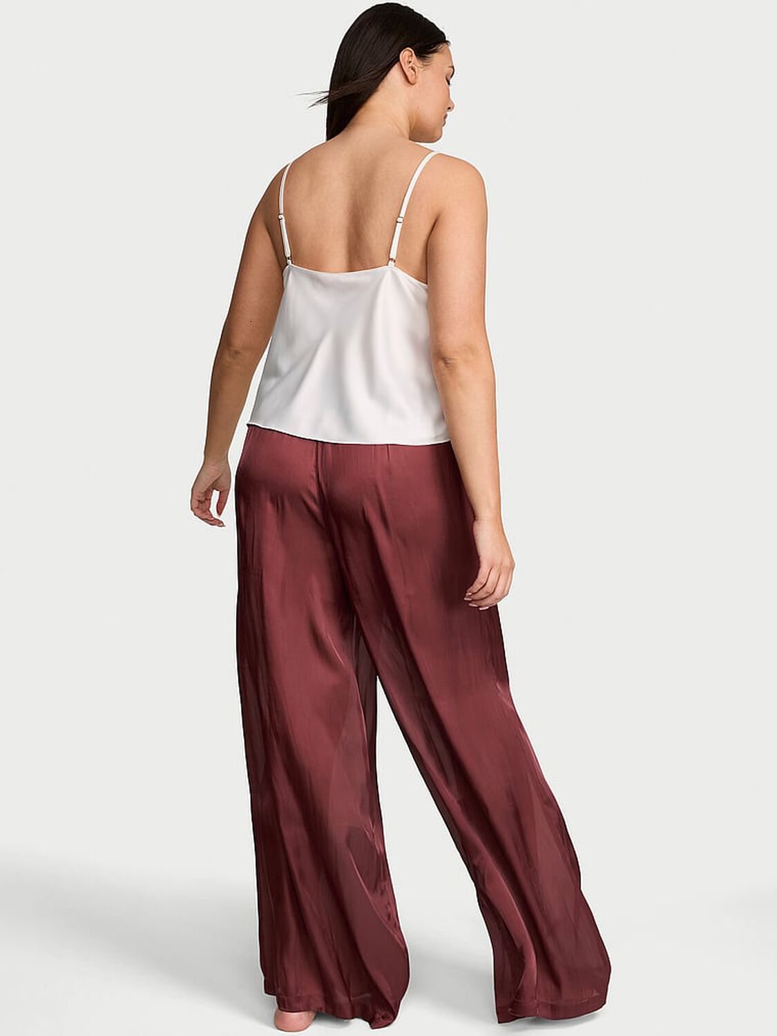 vs Victoria's Secret Luxe Sheer Satin Wide-Leg Pant Cherrywood 2 of 4 