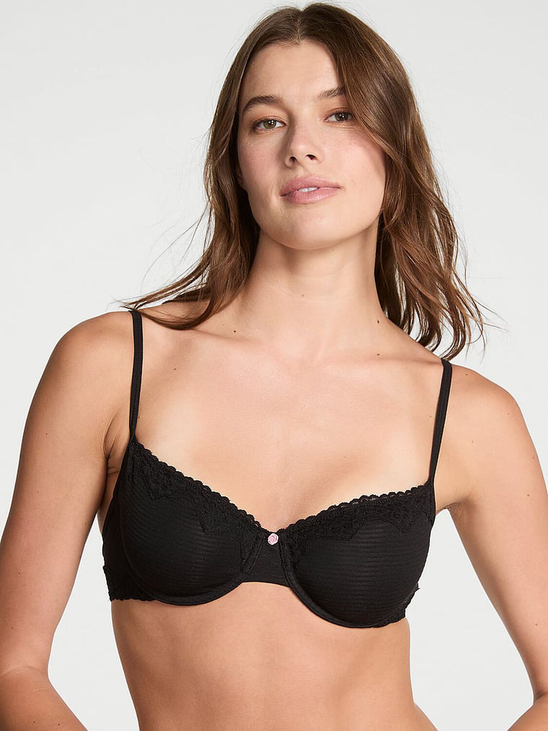 vs The T-Shirt Cotton Shadow Stripe Unlined Demi Bra Black 1 of 4 