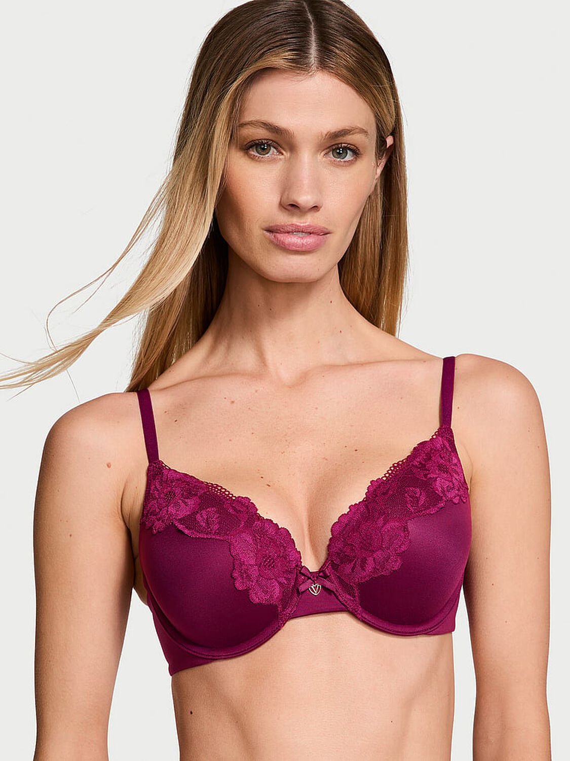 vs Body By Victoria Perfect Shape Lace-Trim Push-Up Bra Plum Rouge 1 of 3 