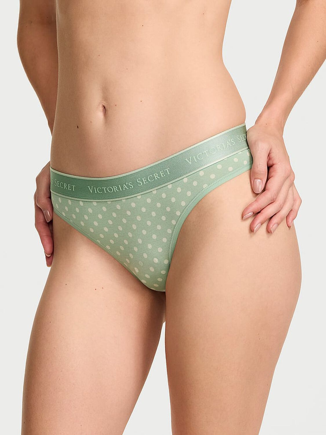 vs Cotton Logo Cotton Thong Panty Sweet Spearmint Dots 1 of 2 