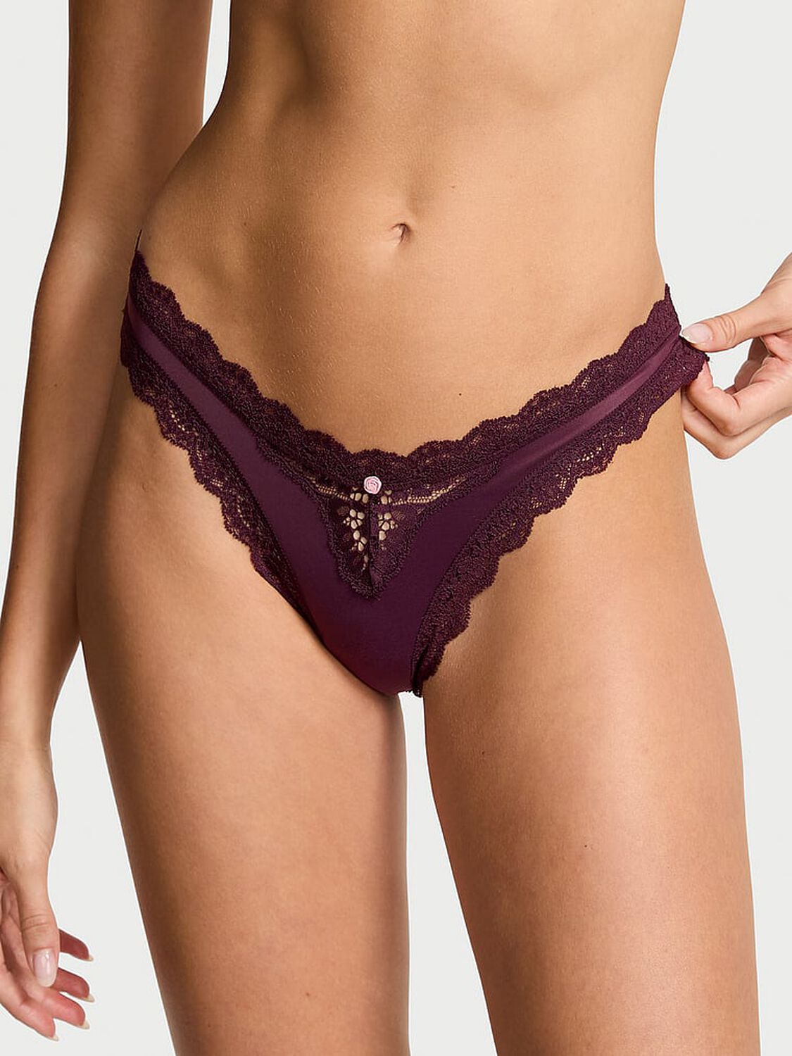 vs Dream Angels Lace-Trim Brazilian Panty Winter Wine 2 of 3 
