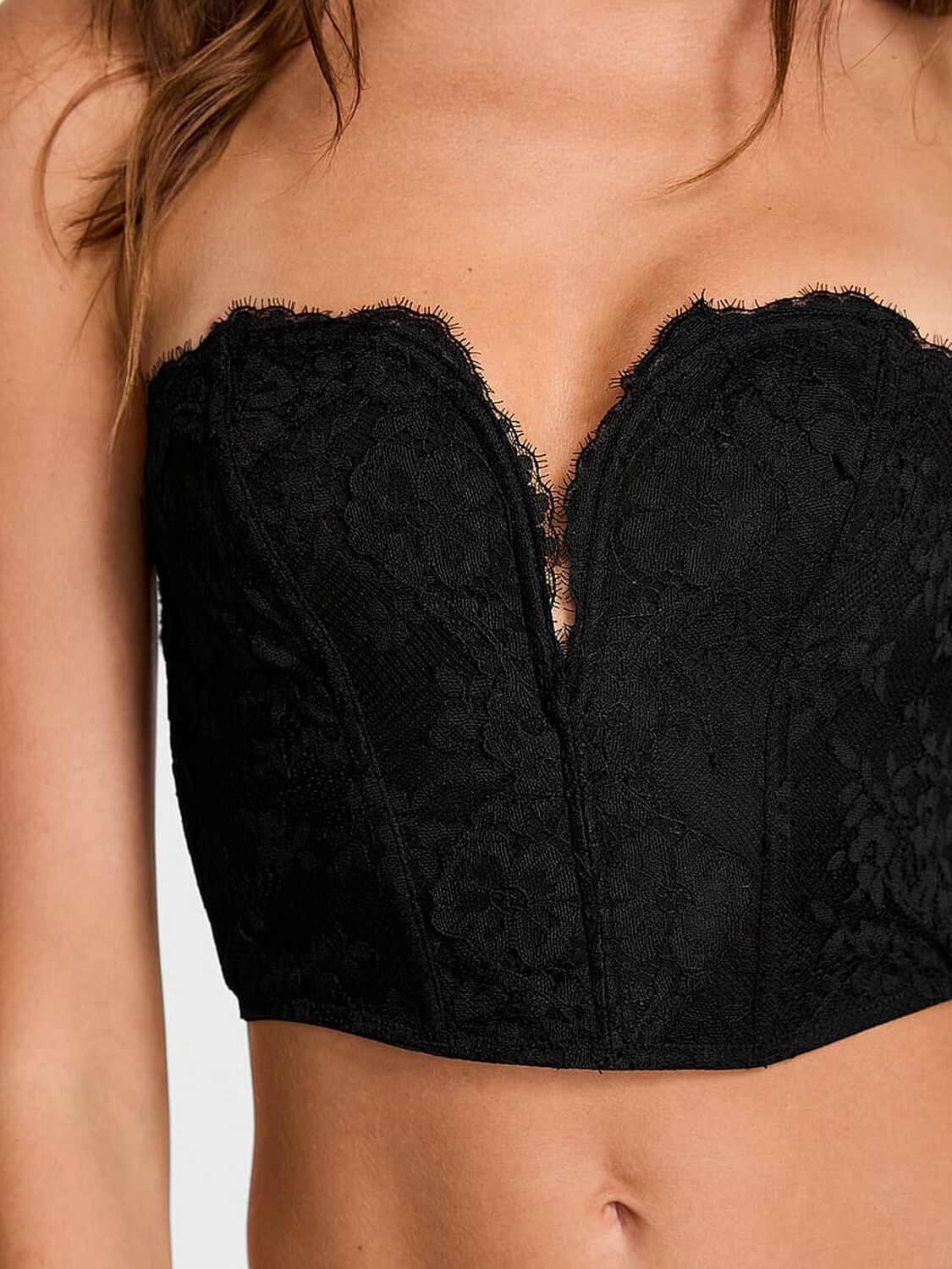 vs Dream Angels Dare to Dream Lace Deep-V Cropped Corset Top Black 4 of 4 