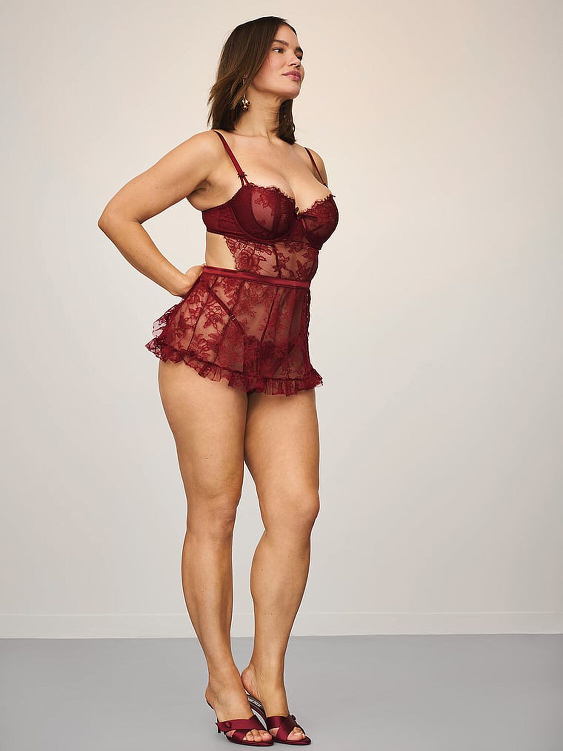 vs Very Sexy Wicked Unlined Rose Lace Apron Set Sangria Red 4 of 4 