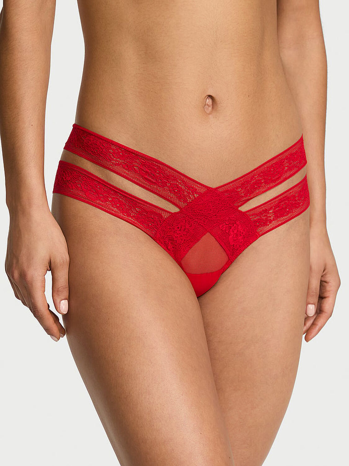 vs Very Sexy Rose Lace Strappy Cut-Out Cheeky Panty Lipstick 1 of 2 