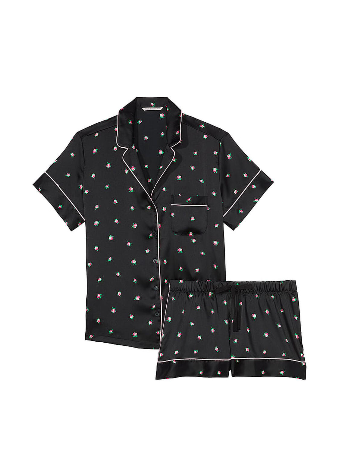 vs Victoria's Secret Satin Short Pajama Set Black Rosebuds 3 of 4 