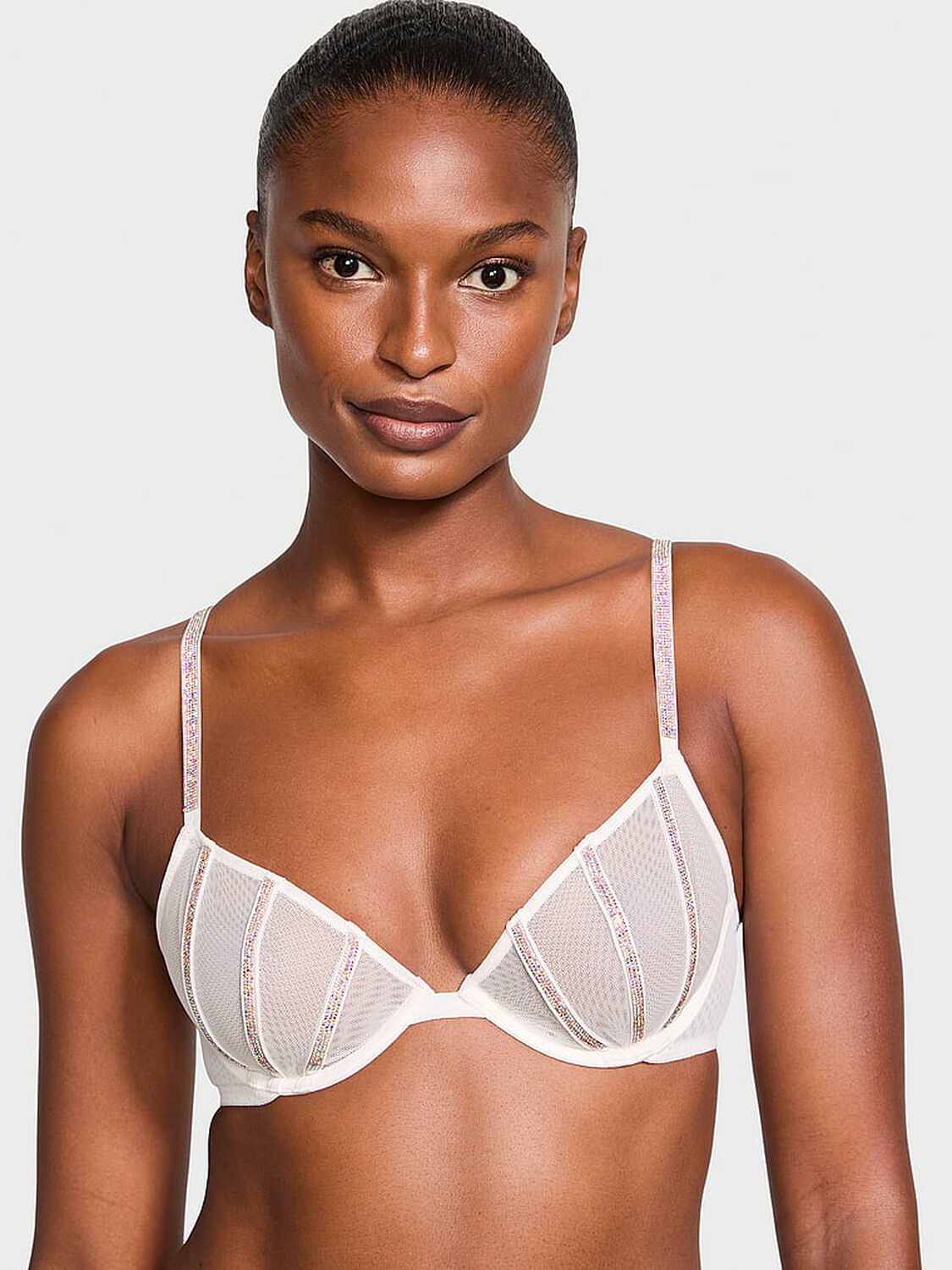 vs Very Sexy Sheer Shine Low-Cut Demi Bra Coconut White 1 of 4 