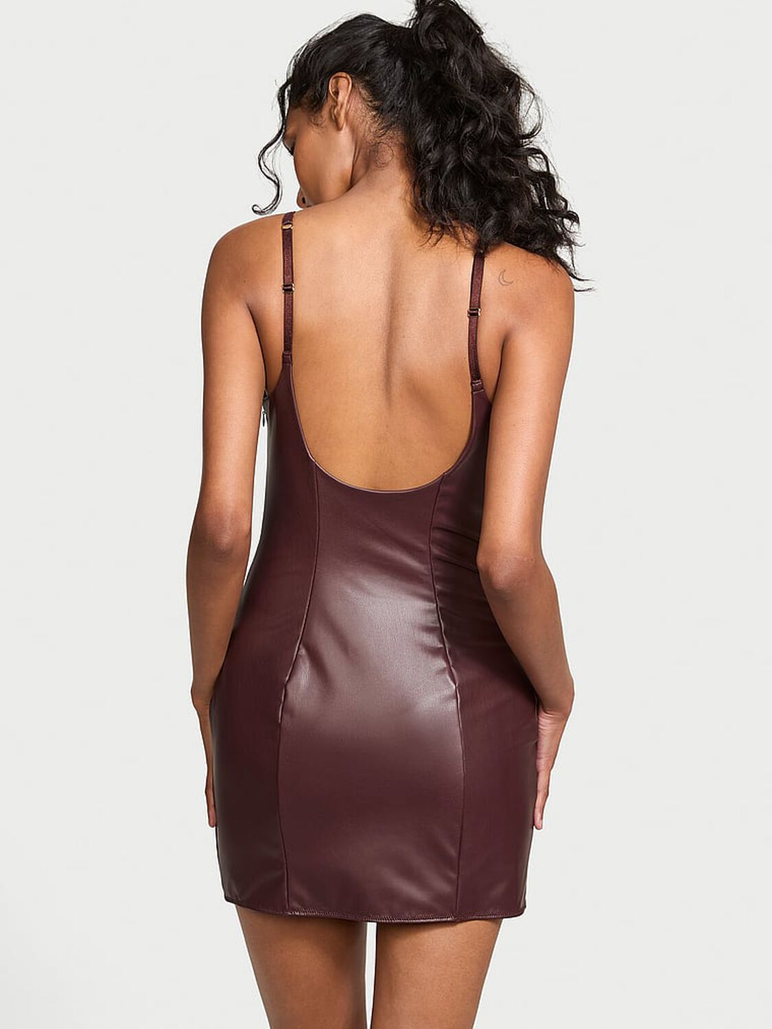 vs Victoria's Secret Faux Leather Slip Dress Burgundy Brown 2 of 3 