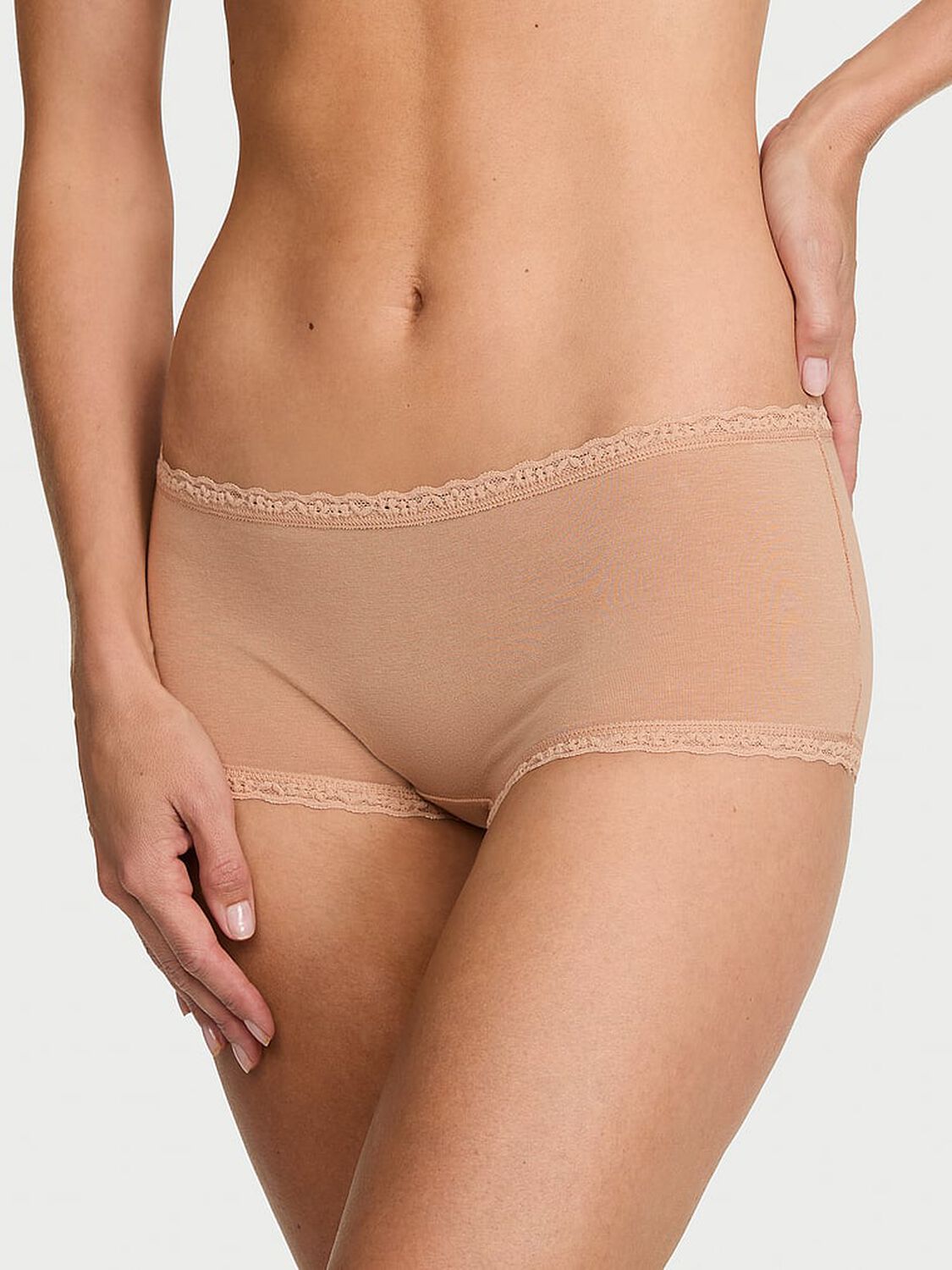 vs Lace Trim Cotton Lace-Trim Boyshort Panty Praline 1 of 3 