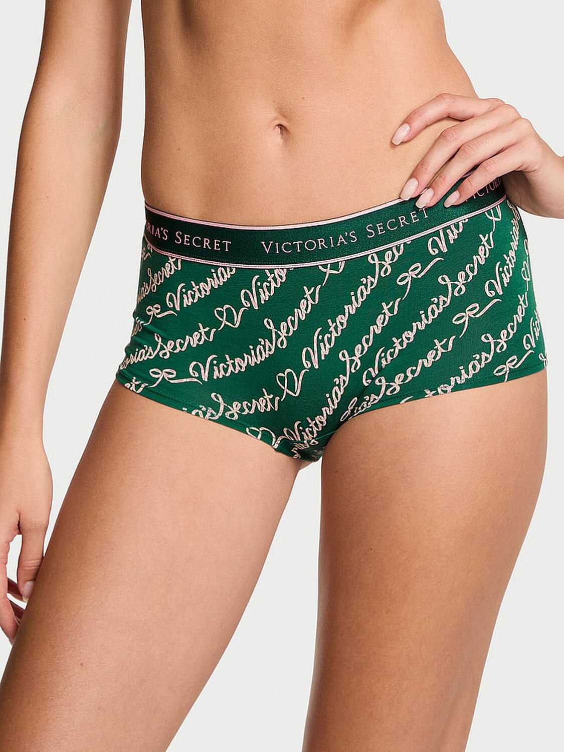 vs Cotton Logo Cotton Boyshort Panty Clover Script 1 of 2 