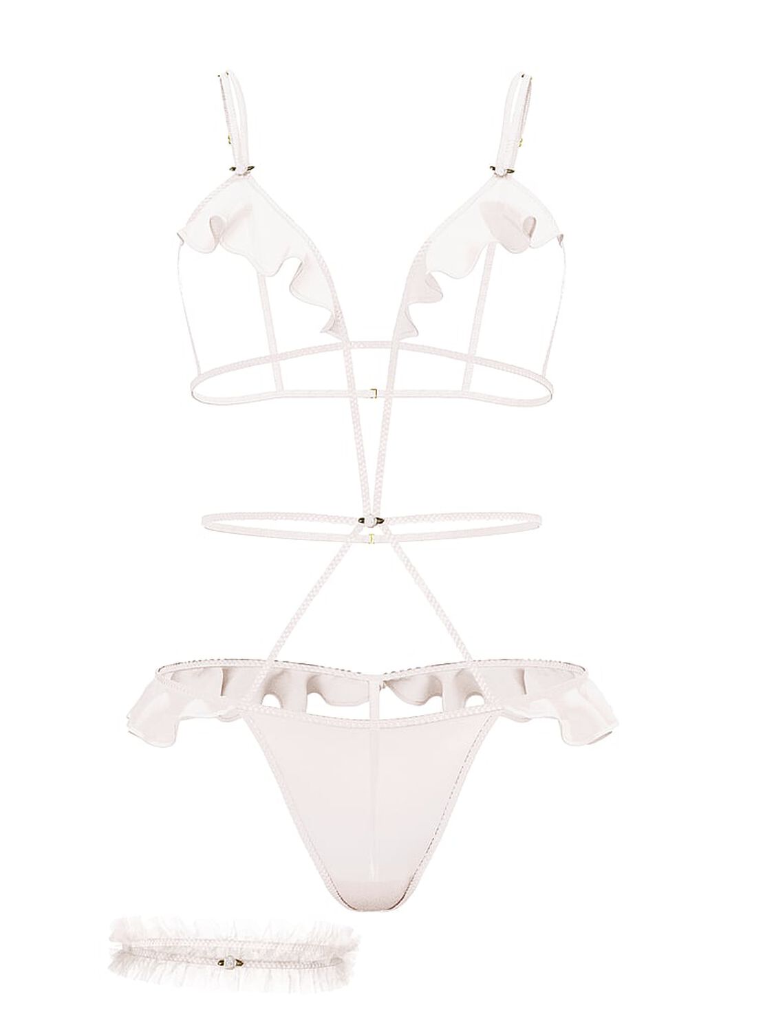 vs Very Sexy Ruffled Chiffon Teddy & Garter Set Coconut White 3 of 3 