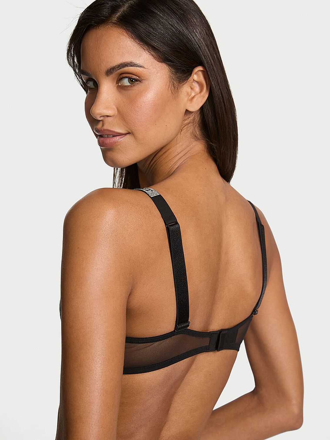vs Very Sexy Shine Strap Rose Lace Lightly Lined Low-Cut Demi Bra Black 2 of 2 