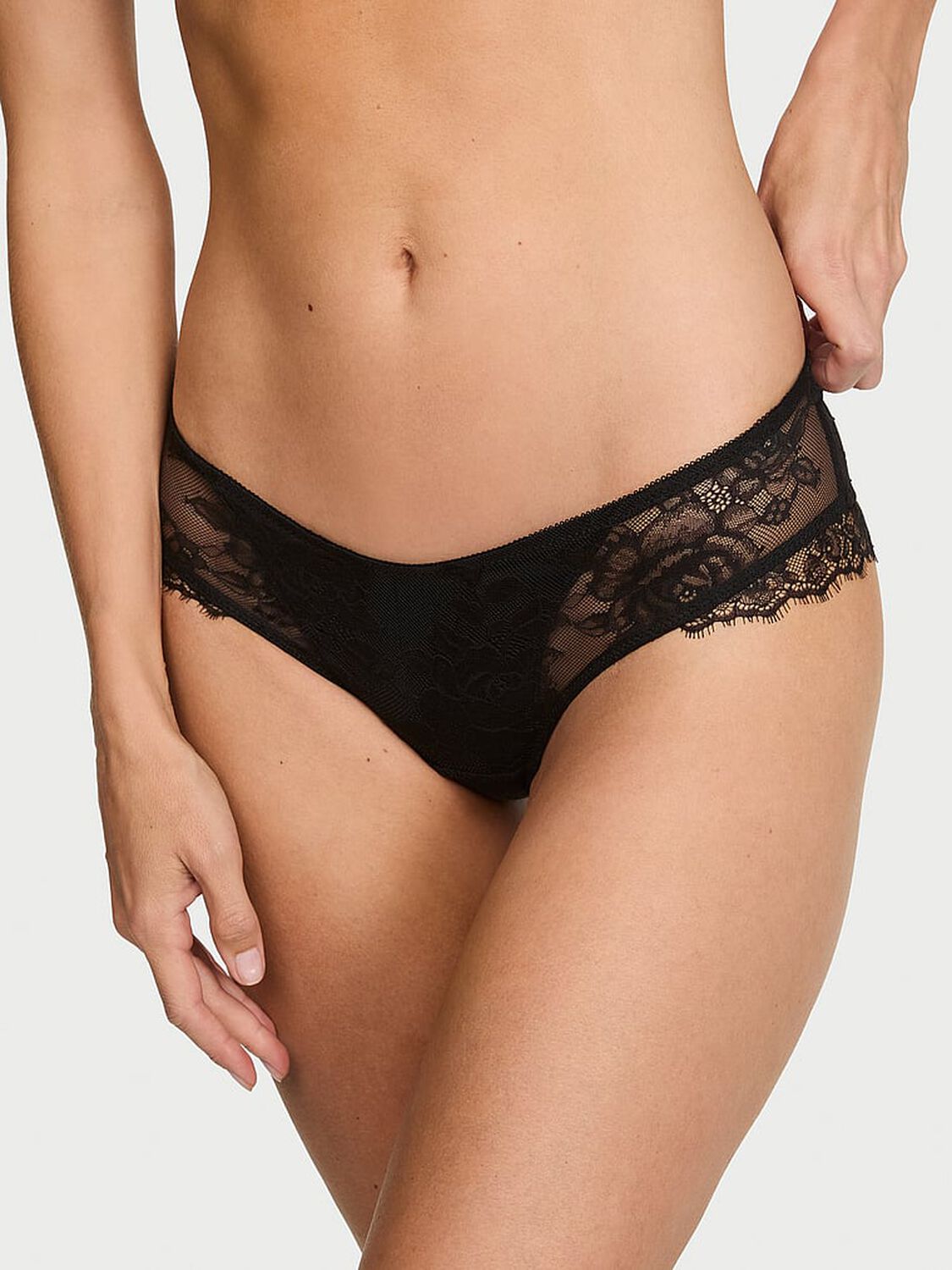 vs Very Sexy Rose Lace Overlay Cheeky Panty Black 1 of 3 