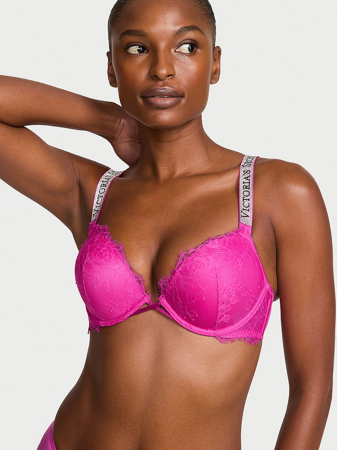 vs Very Sexy Bombshell Add-2-Cups Shine Strap Rose Lace Push-Up Bra Pink Fire 1 of 2 