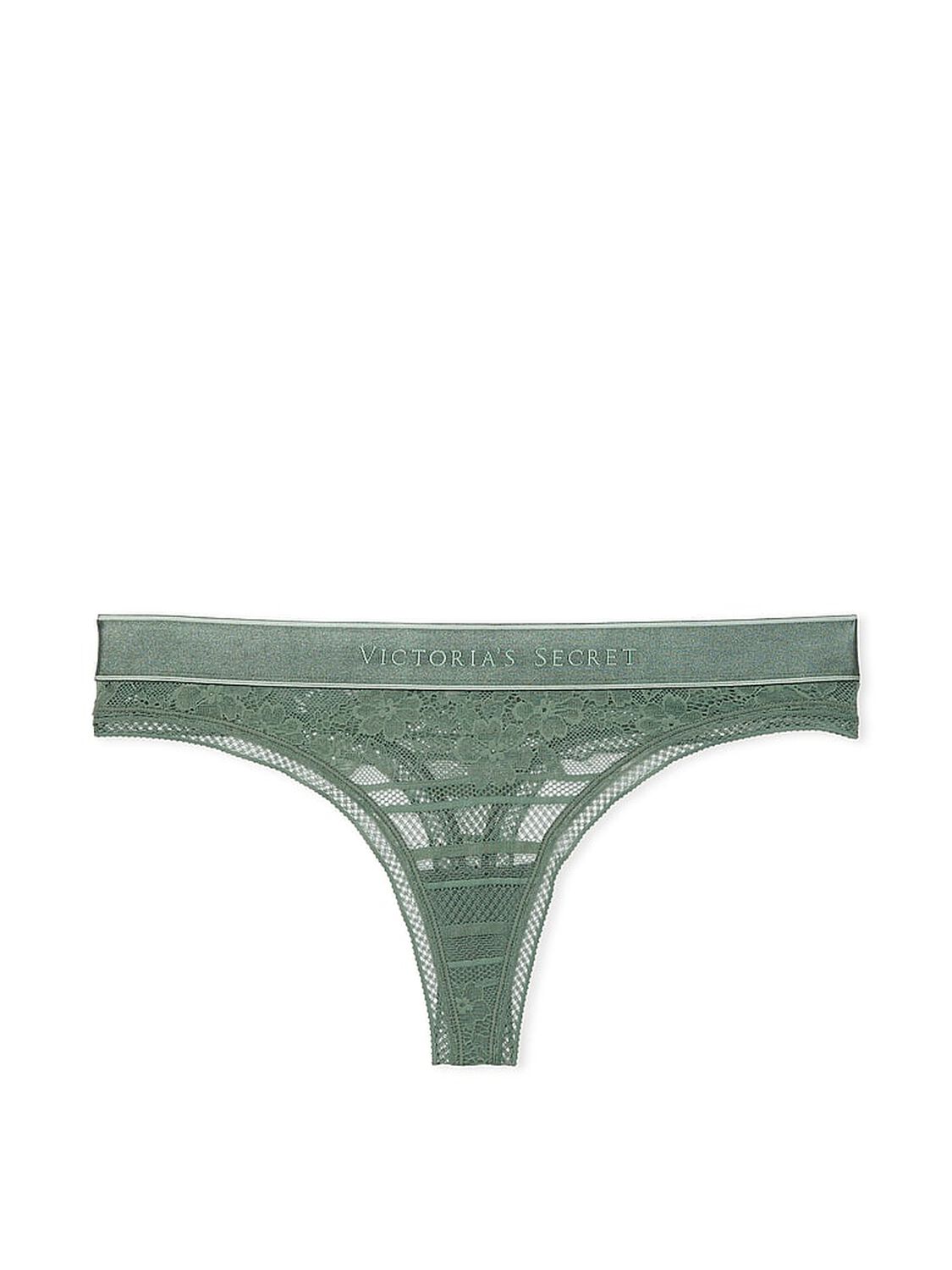 vs Cotton Logo Lace Thong Panty Faded Sage 3 of 3 