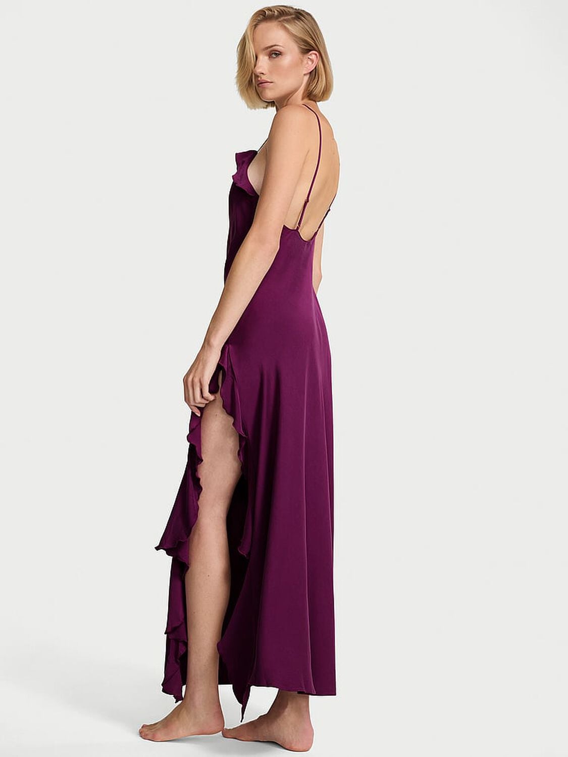 vs Dream Angels Silky Flutter Ruffled Long Slip Rhubarb 2 of 3 