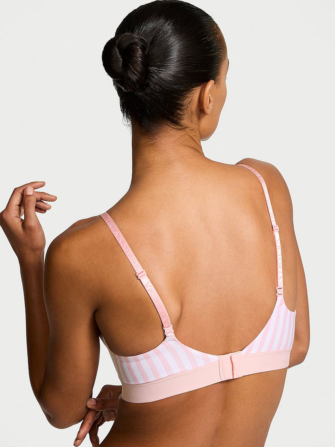vs The T-Shirt Shine Patch Lightly Lined Wireless Bra Pink Stripes 2 of 3 
