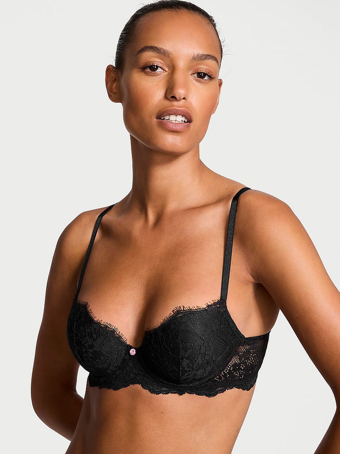 vs Dream Angels Lace Lightly Lined Classic Coverage Demi Bra Black 1 of 5 