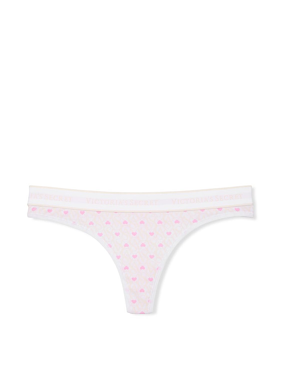 vs Cotton Logo Cotton Thong Panty White & Pink Hearts 3 of 3 