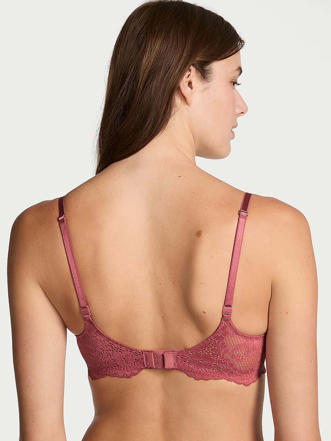 vs Dream Angels Smooth & Lace Lightly Lined Classic Coverage Demi Bra Seductive Rose 2 of 3 