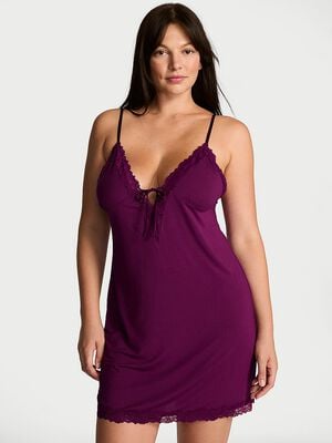 SoSoft&trade; Modal Lace-Trim Tie-Front Slip Dress