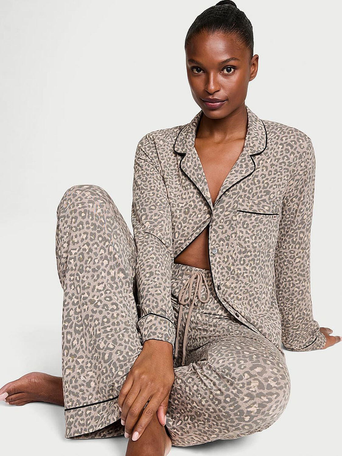 vs Victoria's Secret Modal Soft Long Pajama Set Turtle Dove New Glam Leo 1 of 4 