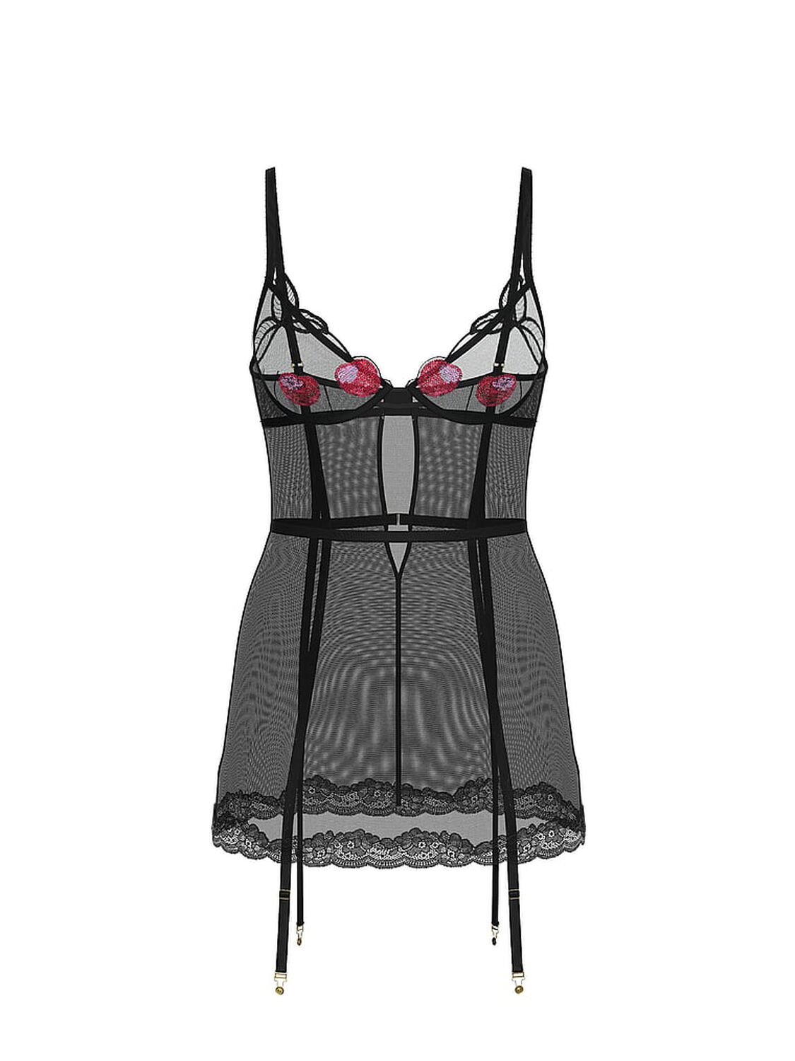 vs Very Sexy Cherry Embroidery Sequin Shine Cupped Garter Slip Black Shimmer Cherries 3 of 4 