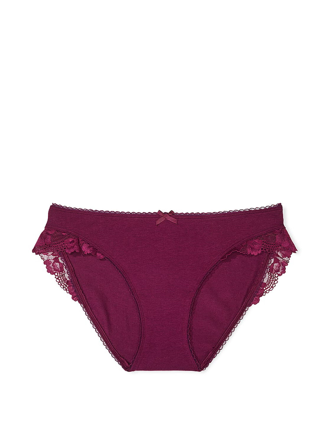 vs Victoria's Secret Stretch Cotton Lace-Trim Bikini Panty Plum Rouge 3 of 3 