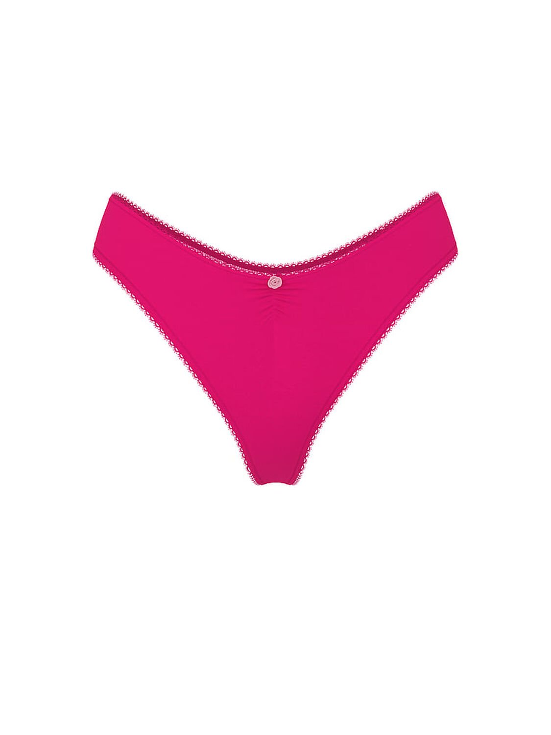 vs Victoria's Secret Stretch Cotton Heart Lace High-Leg Scoop Thong Panty Pop Pink 3 of 3 