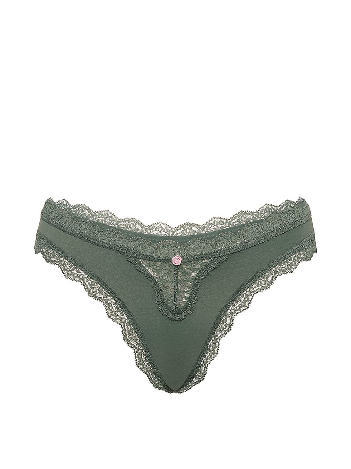 vs Dream Angels Lace-Trim Thong Panty Faded Sage 3 of 3 