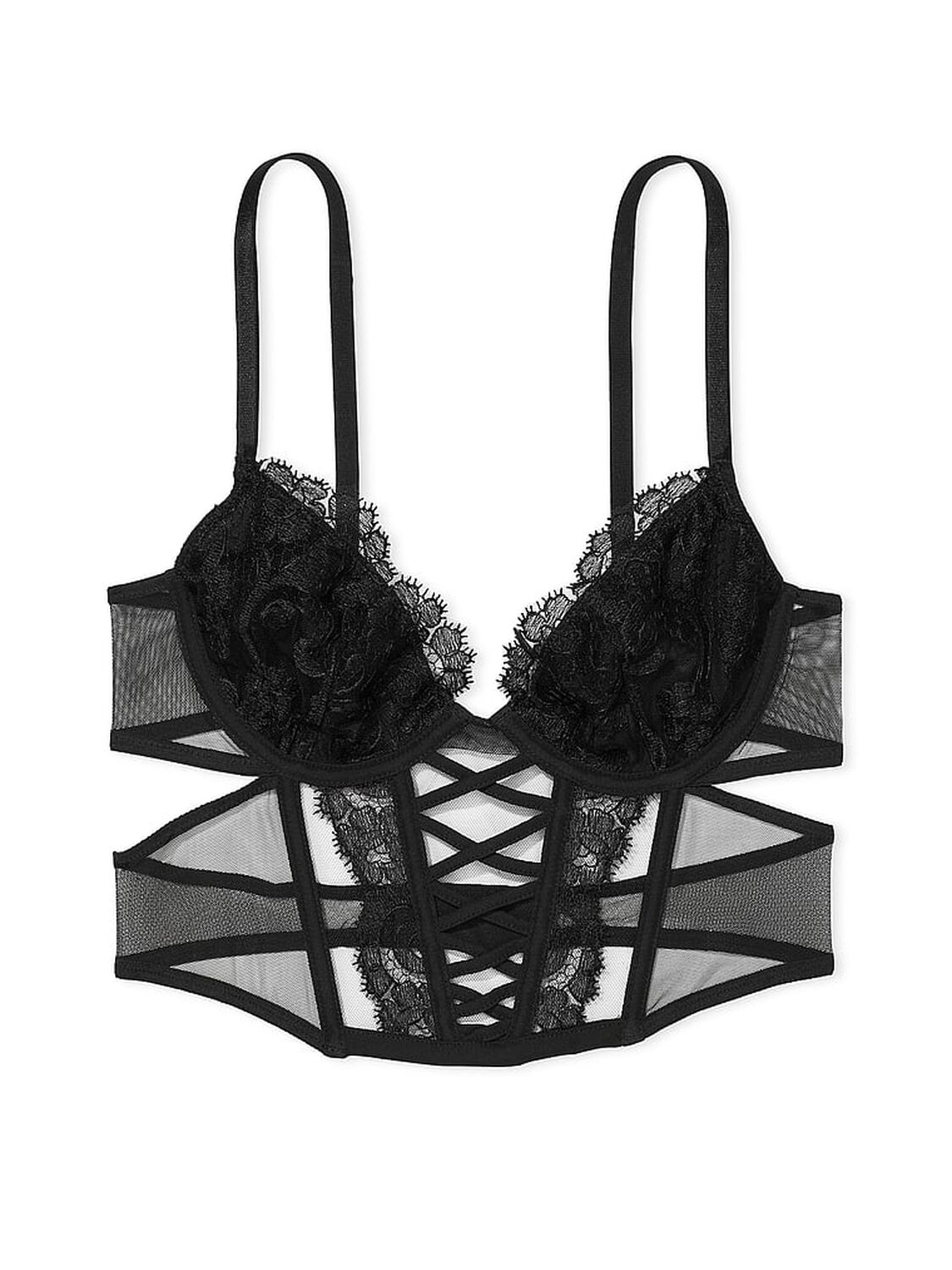 vs Dream Angels Boho Floral Embroidery Low-Cut Demi Corset Top Black 3 of 4 