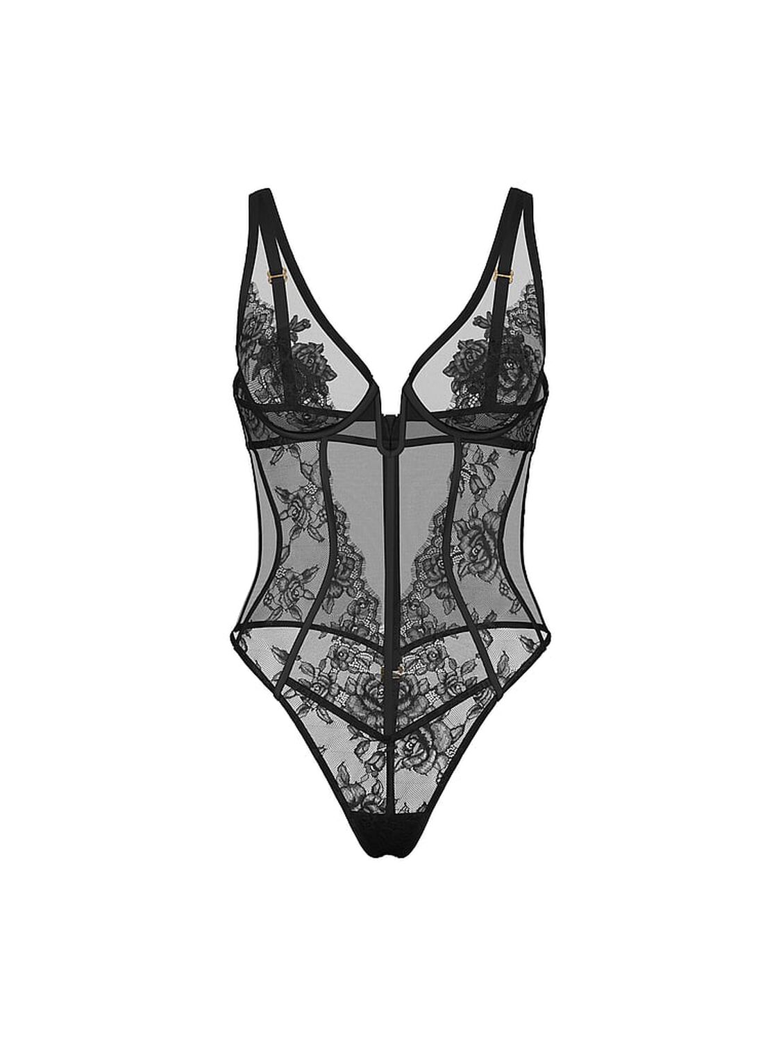 vs Very Sexy Rose Lace Plunge Teddy Black 3 of 3 
