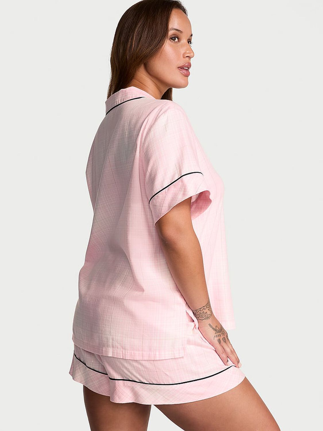 vs Victoria's Secret Flannel Short Pajama Set Pink Plaid 2 of 4 