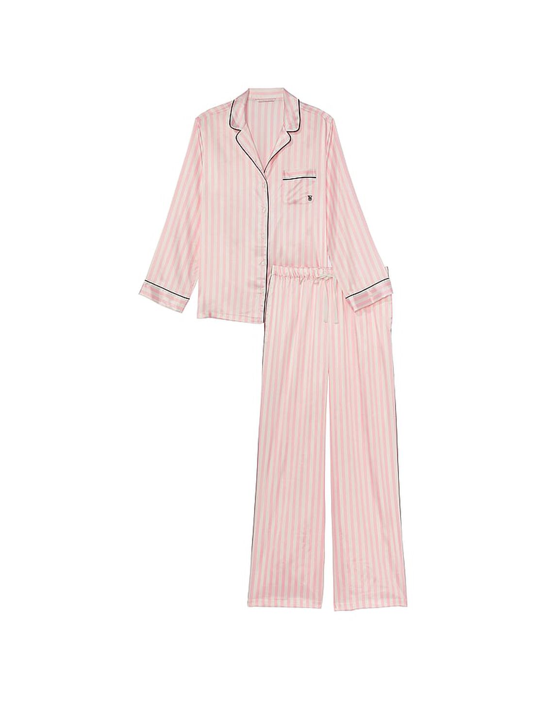 vs Victoria's Secret Satin Long Pajama Set Pink Iconic Stripe 3 of 5 
