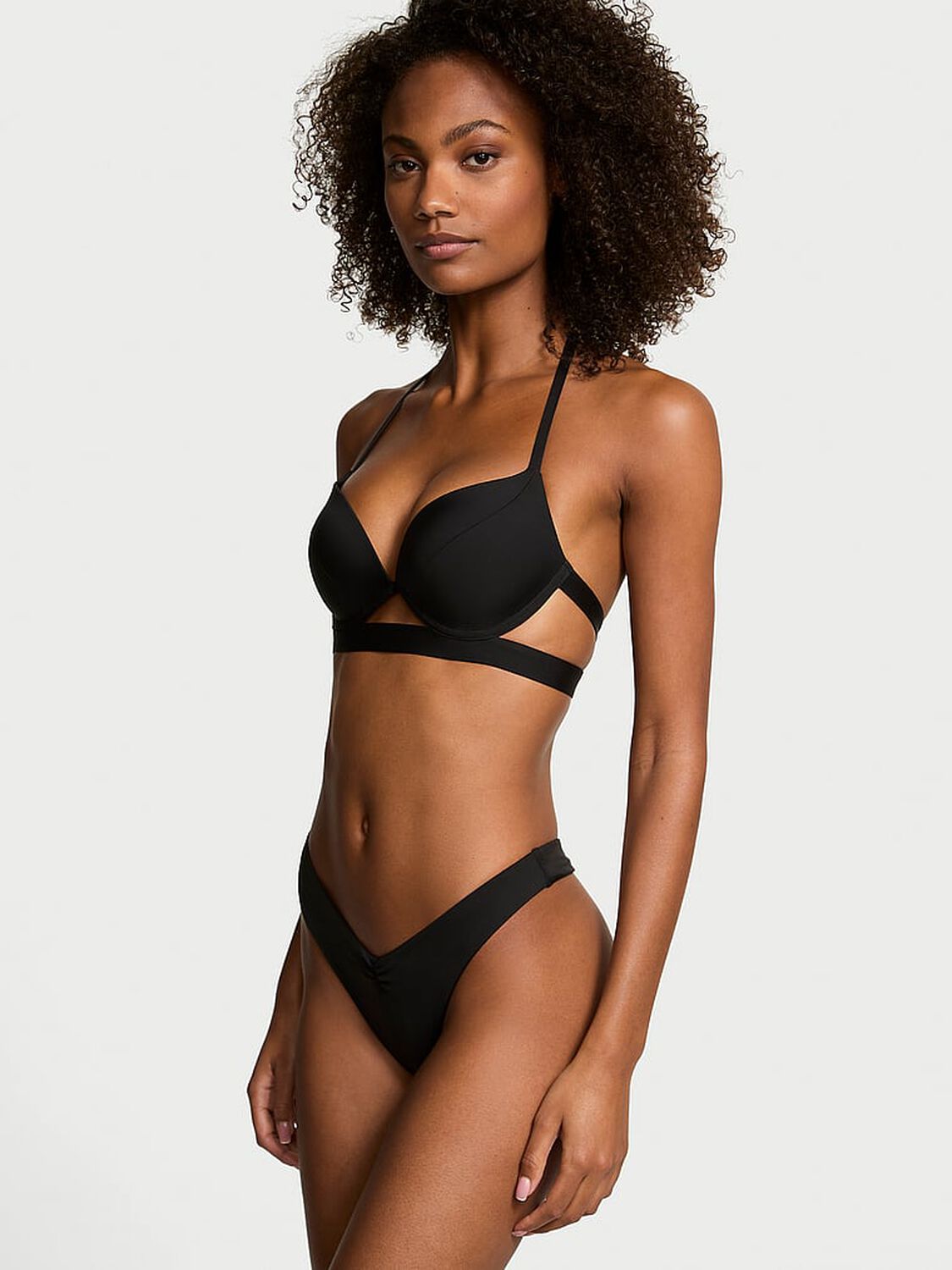 vs Victoria's Secret Swim Essential Cinched Thong Bikini Bottom Pure Black 2 of 4 