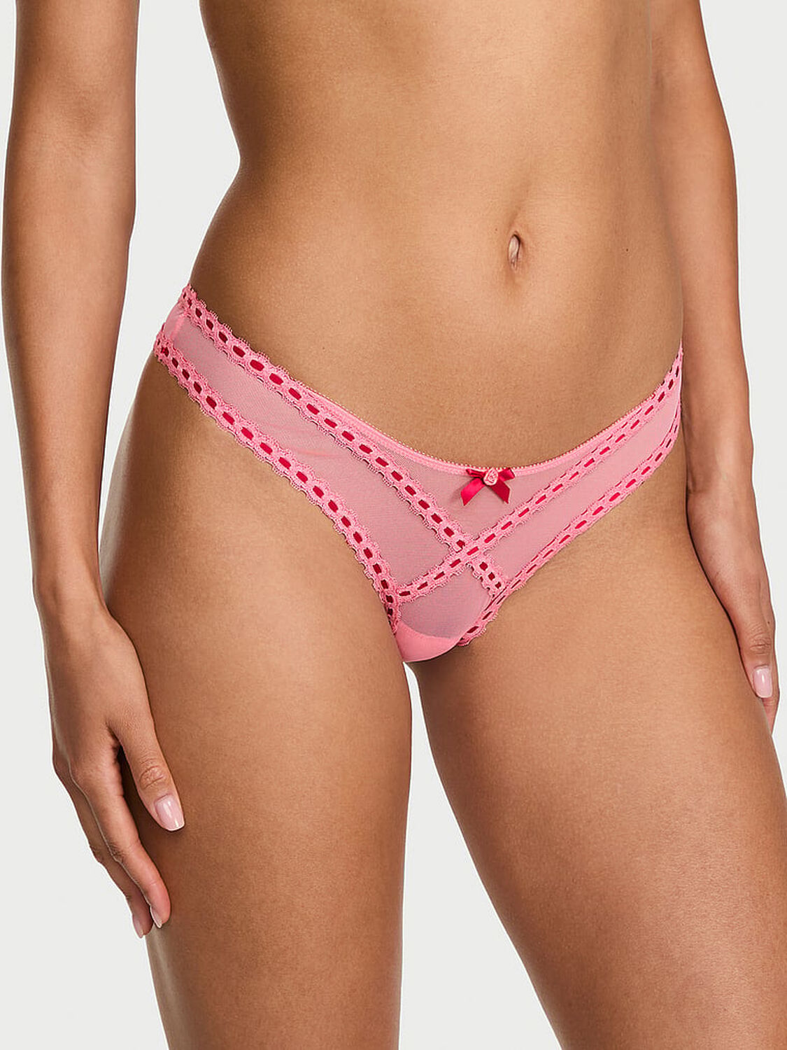vs Dream Angels Ribbon Slot Mesh Brazilian Panty Wild Salmon 1 of 3 