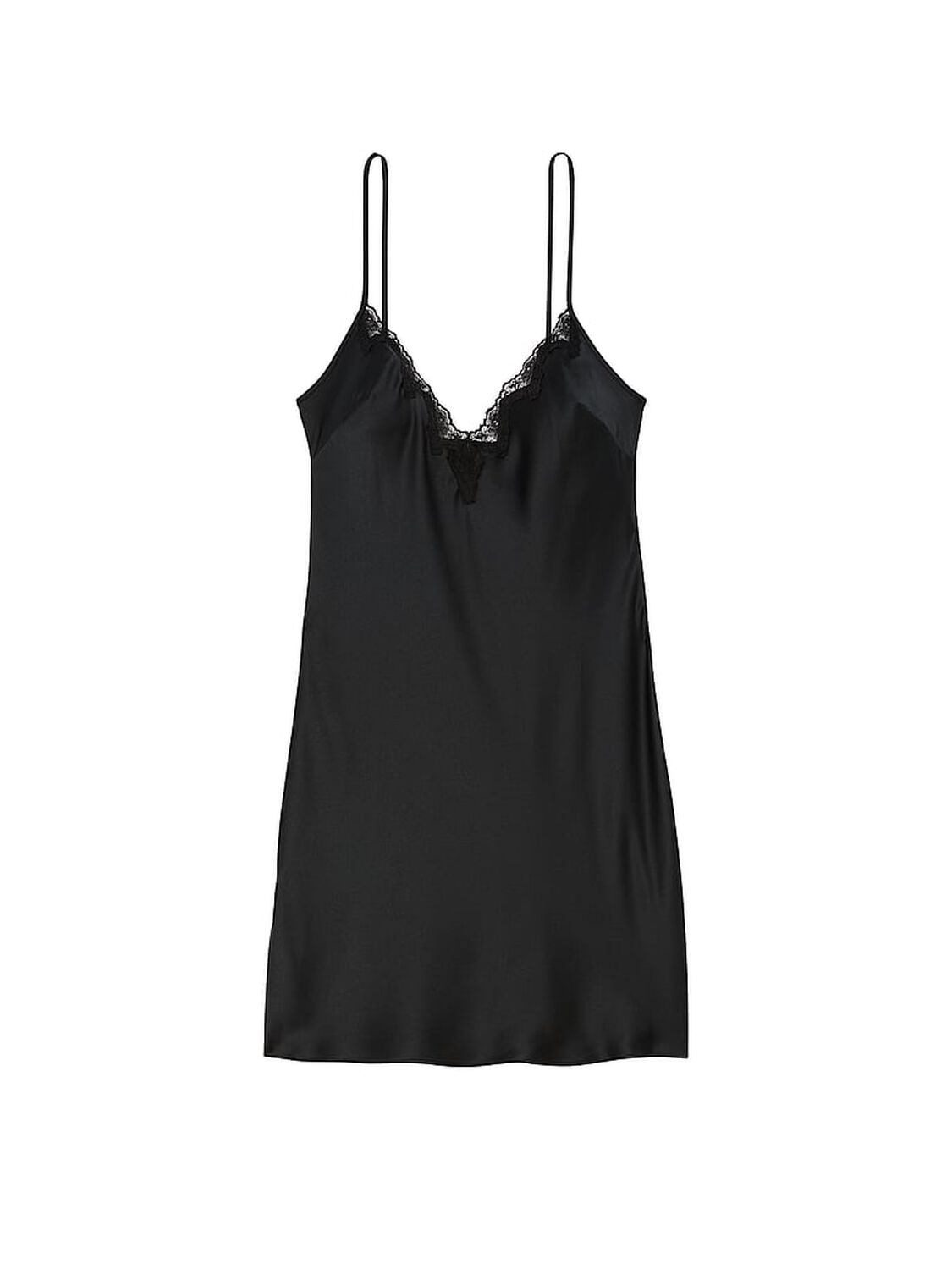 vs Victoria's Secret Satin & Rose Lace Mini Slip Black 3 of 3 