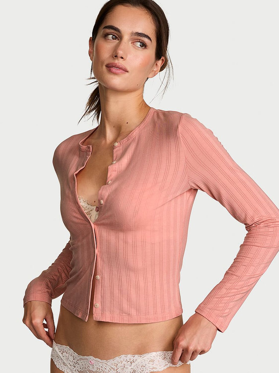 vs Victoria's Secret SoSoft&trade; Modal Ultra-Fine Cardigan Blush 1 of 2 