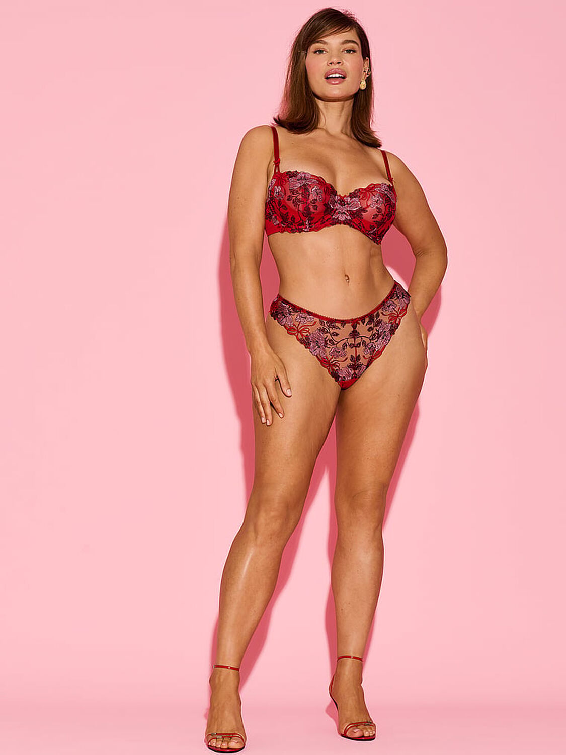 vs Dream Angels Wicked Beautiful Bows Embroidery Unlined Balconette Bra Beautiful Bows Red 3 of 3 