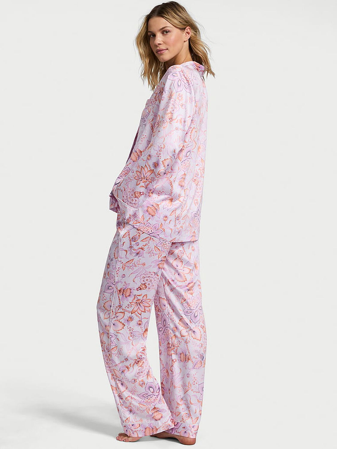 vs Victoria's Secret Glazed Satin Long Pajama Set Delicate Violet Floral 1 of 4 