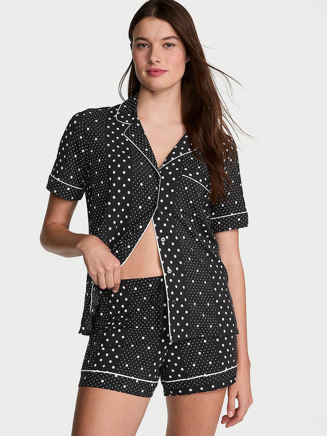 vs Victoria's Secret Modal Soft Short Pajama Set Black Dotted Stripe 3 of 3 