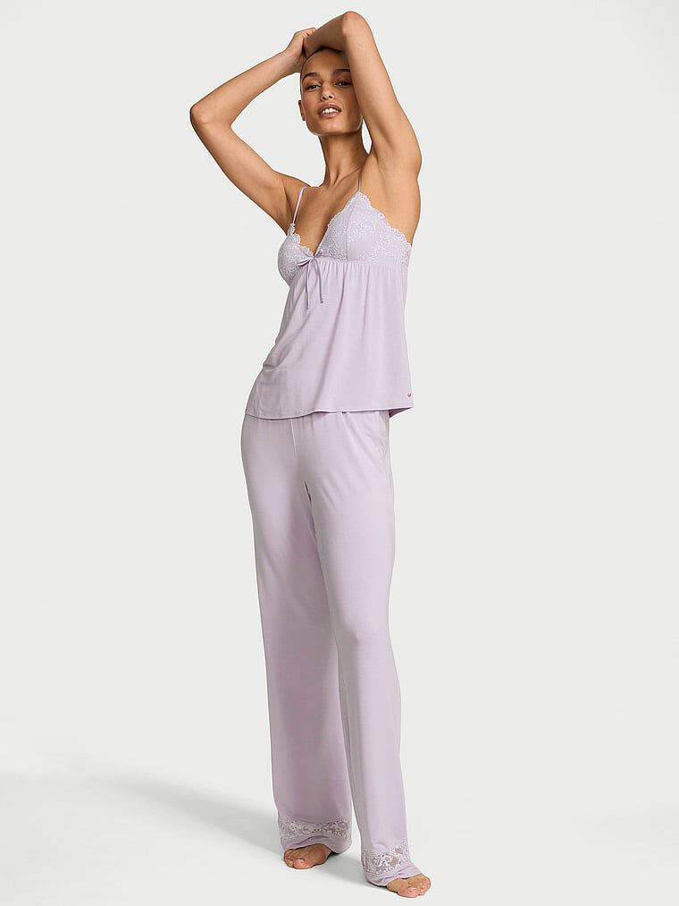 SoSoft™ Modal Lace-Trim Cami & Pants Set Crystal Lilac